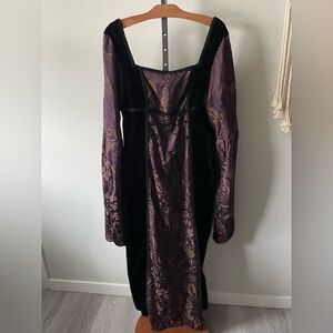 Vintage Gothic Medieval Renaissance Gown Split Sleeve Corset Velvet Velour